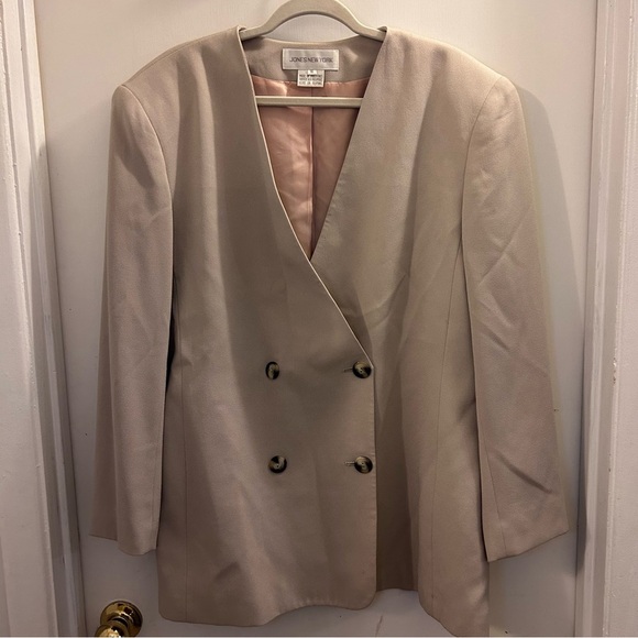 Jones New York Beige Double-Breasted Blazer Women’s Size 16 Longline - Picture 1 of 6